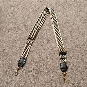 Checkered Bag Strap with Black Leather Accents